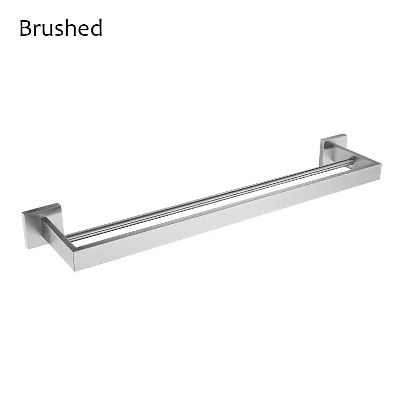 Suporte de toalha quadrado duplo de aço inoxidável para parede, acessórios para banheiro, dourado escovado/escovado/espelhado/preto