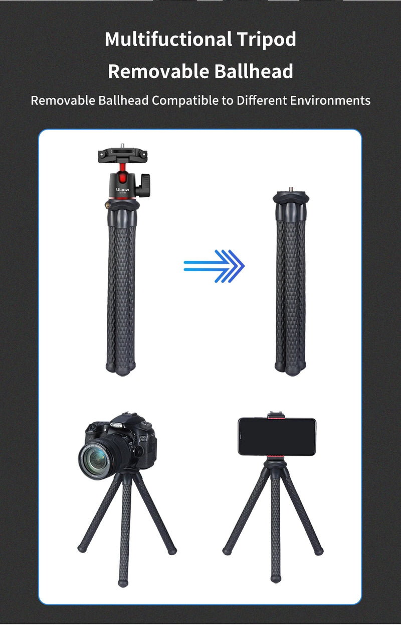Ulanzi MT-11 Mini Tripé Polvo Flexível para GoPro iPhone Smartphone DSLR Câmera SLR Vlog Bastão de Selfie Portátil 2 em 1 Tripé