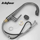 Torneira de cozinha retrátil cinza-arma, torneira de pia de água quente e fria, giratória, preta e branca, 60 cm