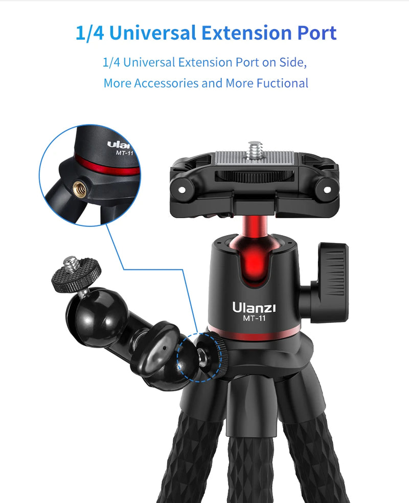 Ulanzi MT-11 Mini Tripé Polvo Flexível para GoPro iPhone Smartphone DSLR Câmera SLR Vlog Bastão de Selfie Portátil 2 em 1 Tripé