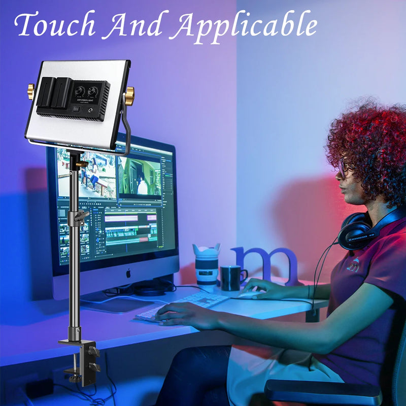 Suporte de mesa para tripé com cabeça esférica de 1/4" e anel de luz ajustável para mesa, suporte para câmera DSLR