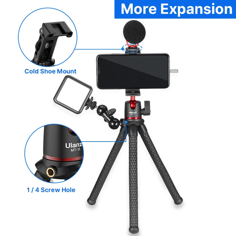 Ulanzi MT-11 Mini Tripé Polvo Flexível para GoPro iPhone Smartphone DSLR Câmera SLR Vlog Bastão de Selfie Portátil 2 em 1 Tripé