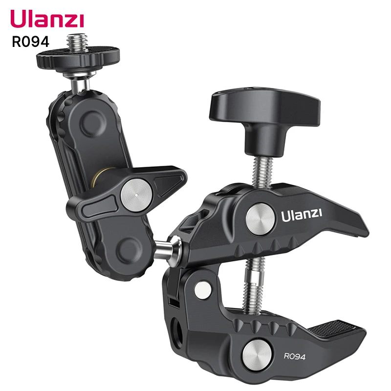 Ulanzi R094 Super Grampo Extensor 1/4 3/8 Rosca para Braço Mágico LED Luz de Preenchimento Microfone Cabeça de Bola Universal Grampo Carga Máxima 1,5 kg