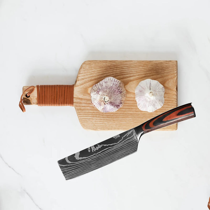 Chef knife 1-10 Pcs Set Kitchen Knives Laser Damascus Pattern Sharp Japanese Santoku Knife Cleaver Slicing Utility Knife