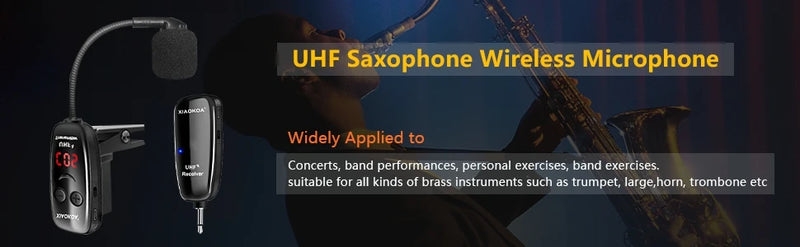 Microfone para saxofone Wireless Instruments, receptor e transmissor sem fio, alcance de 160 pés, plug and play, ótimo para trompetes XIAOKOA UHF