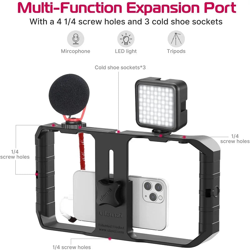 Ulanzi Smartphone Cage Filmmaking Case Small U Rig Hand Grip Phone Video Stabilizer com Cold Mount para iPhone 13 14 15 Android