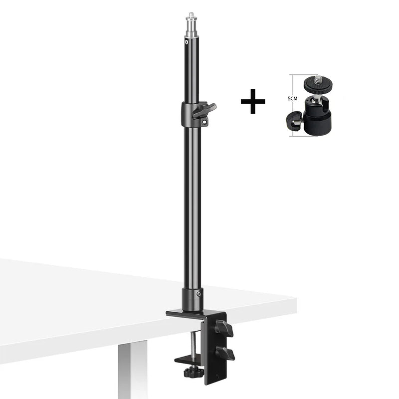 Suporte de mesa para tripé com cabeça esférica de 1/4" e anel de luz ajustável para mesa, suporte para câmera DSLR