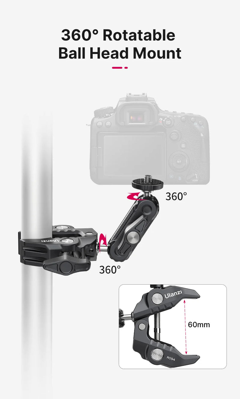 Ulanzi R094 Super Grampo Extensor 1/4 3/8 Rosca para Braço Mágico LED Luz de Preenchimento Microfone Cabeça de Bola Universal Grampo Carga Máxima 1,5 kg