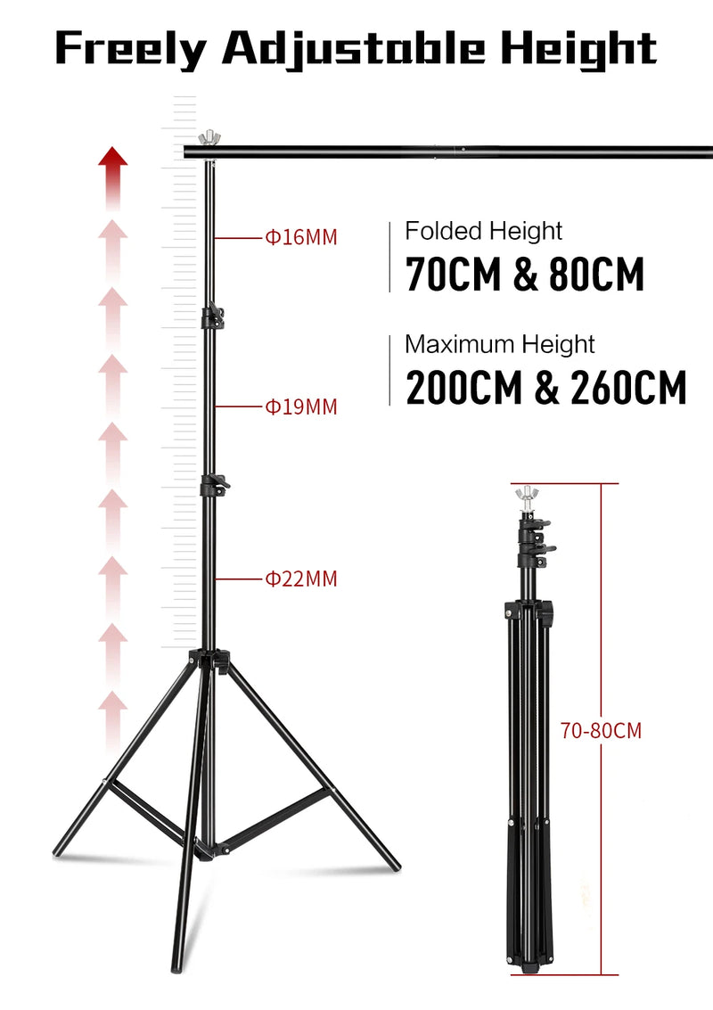 Kit de suporte de fundo com tecido verde para musselina, suporte telescópico ajustável com clipe para bolsa de transporte