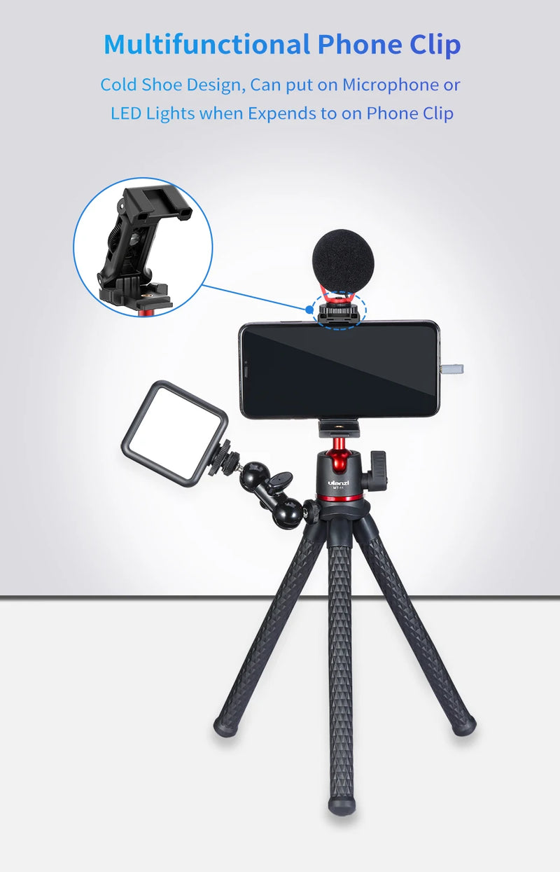 Ulanzi MT-11 Mini Tripé Polvo Flexível para GoPro iPhone Smartphone DSLR Câmera SLR Vlog Bastão de Selfie Portátil 2 em 1 Tripé