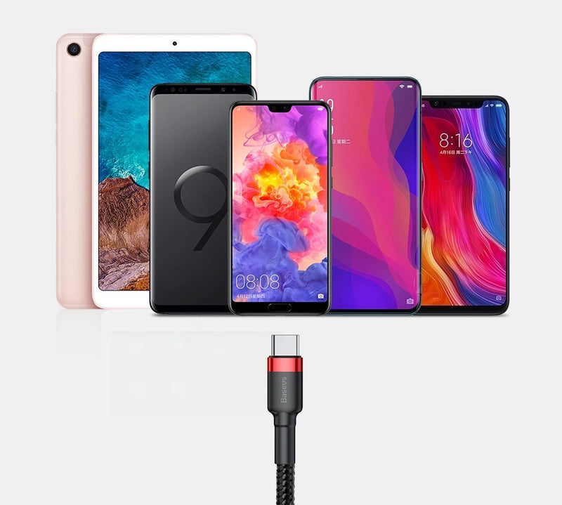 Cabo USB Tipo C BASEUS Cafule para Realme Xiaomi Samsung S21 Cabo de carregamento rápido USB-C Cabo de dados para carregador