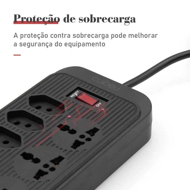 Extensão elétrica, filtro de linha, extensão de energia, tomada USB, plugue, plugue de água, filtro de linha brasileiro, 100-220V, 10A
