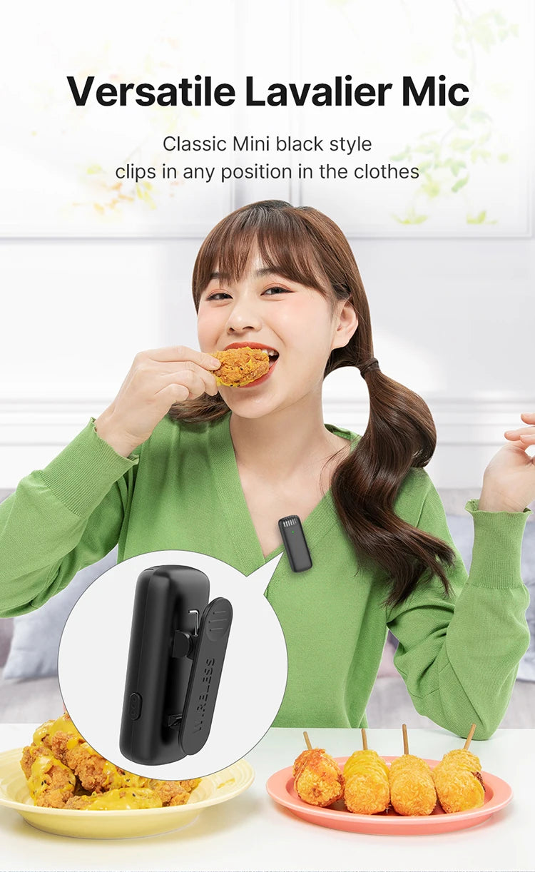 Microfone de lapela sem fio Ulanzi J12 com mini microfone para gravação de áudio e vídeo, plug-play para smartphone Android e iPhone, transmissão ao vivo