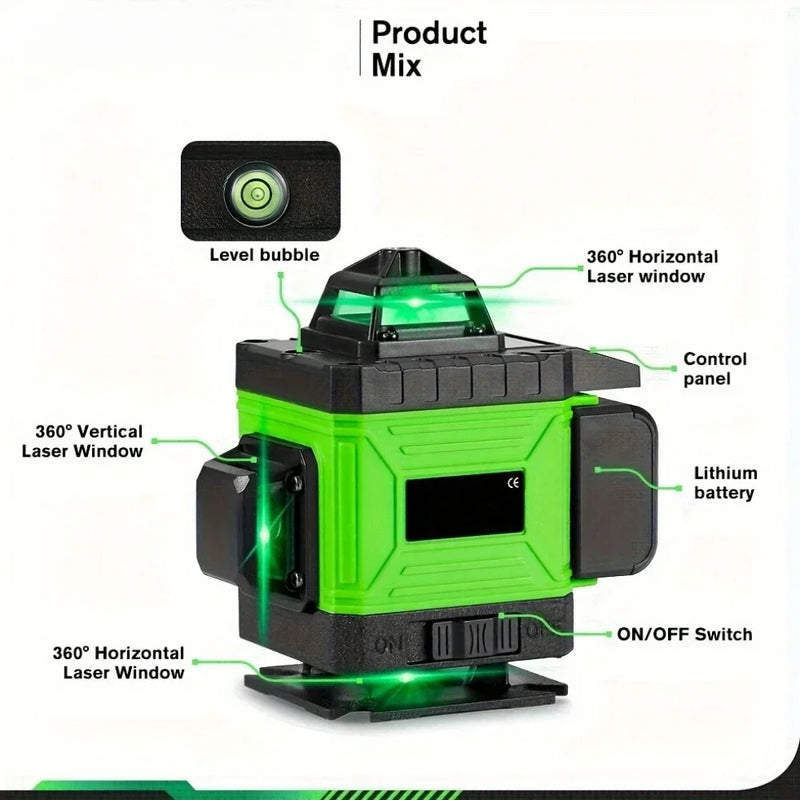 Ferramenta de construção profissional 16 linhas 4D autonivelante nível a laser estoque Brasil bateria 2400mAh controle remoto Bluetooth