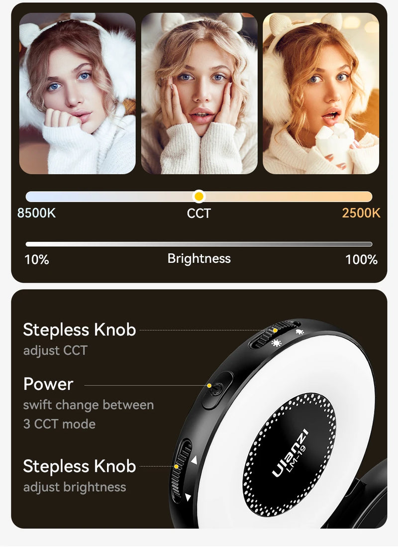 Ulanzi LM19 MagSafe Light Luz portátil para selfies para iPhone 16 15 14 13 12 Pro Max Suporte de luz de preenchimento para selfies e vídeos Vlog