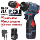 Furadeira e parafusadeira elétrica sem fio 2 em 1 16,8 V/21 V sem escova, chave de fenda elétrica, chave de fenda com 21 modos de rotação, furadeiras e parafusadeiras