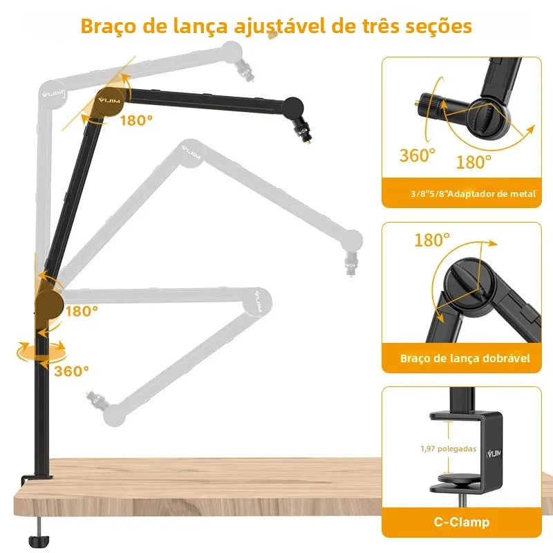 Suporte de mesa para microfone VIJIM LS24, suporte para câmera DSLR, braço de microfone com suspensão ajustável e suporte de parafuso de 1/4 para gravação
