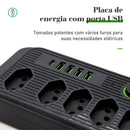 Soquete de extensão e filtro de linha elétrica USB