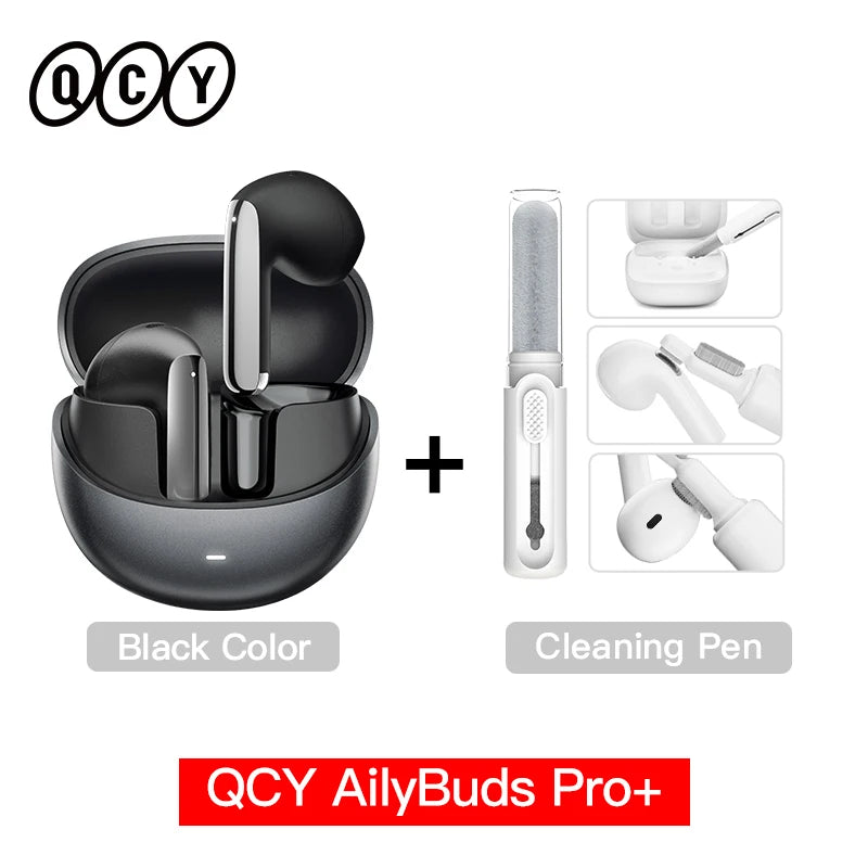 Fones de ouvido sem fio QCY HT10 AilyBuds Pro+ com cancelamento de ruído ativo (ANC), áudio de alta resolução com LDAC, Bluetooth 5.3, 6 microfones, IA para chamadas em HD e conexão multiponto.