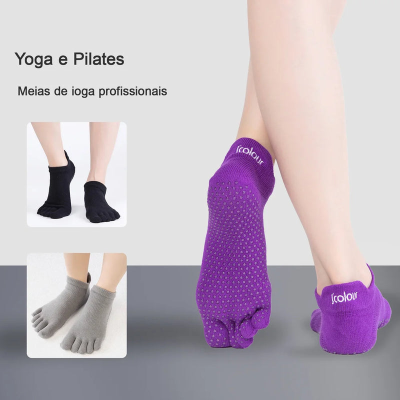Meias esportivas de cinco dedos com 3 almofadas, meias invisíveis de algodão com 3 almofadas, antibacterianas, desodorizantes e antiderrapantes.