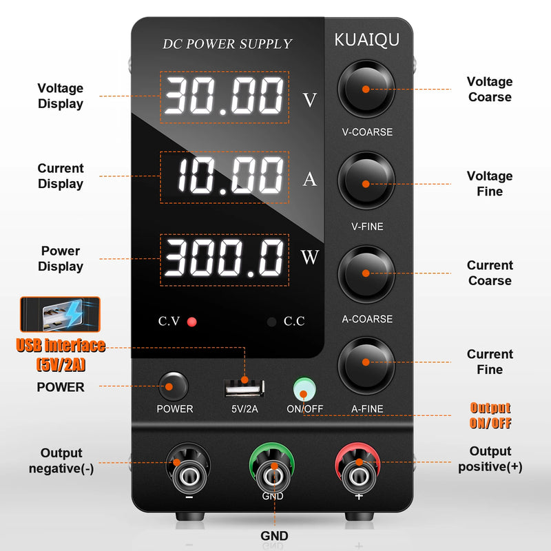 Fonte de alimentação com display digital ajustável Mini fontes de alimentação de laboratório Regulador de tensão 60V 5A 120V 3A 32V 6A KUAIQU 30V 10A DC
