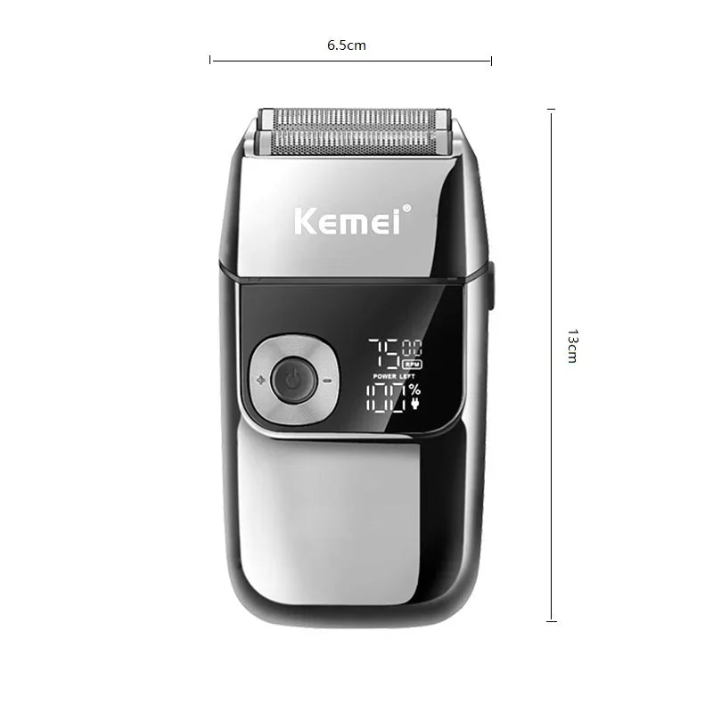 Barbeador e corta cabelo elétrico masculino com 3 velocidades, display LCD, corpo de metal e carregamento USB