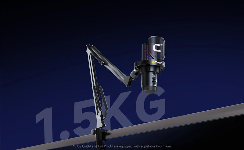 Microfone para jogos USB Comica Uni Pro com botão de cancelamento de ruído/RGB/balanço de ganho e microfone condensador para streaming de podcast