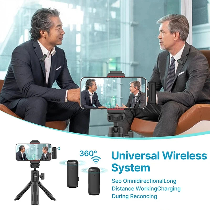 Microfone de lapela sem fio Ulanzi J12, conjunto de microfone de lapela para gravação de vídeo curto, mini microfone para iPhone 16, 15, 14, Android, transmissão ao vivo