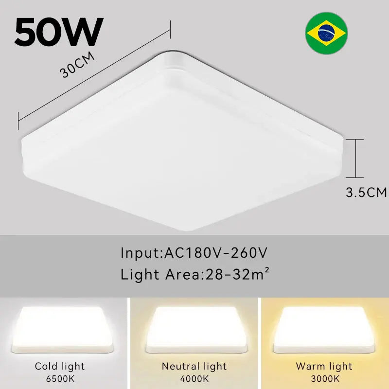 Luminária de teto LED 110V 220V à prova d'água, moderna, 20W/30W/40W/50W para sala de estar, quarto, banheiro e cozinha