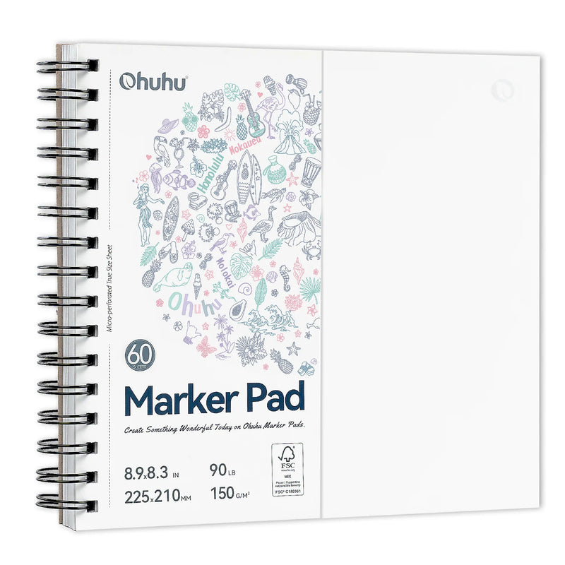 Blocos de marcadores de dupla face Ohuhu, caderno de esboços artísticos à prova de sangramento, espiral, caderno de esboços para marcadores de álcool, caderno de desenho escolar