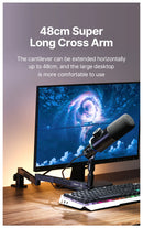 Suporte baixo para microfone de mesa Ulanzi LS26, ajustável em 360°, braço cruzado super longo de 48 cm com suporte para microfone de 1/4'', 3/8'' e 5/8''