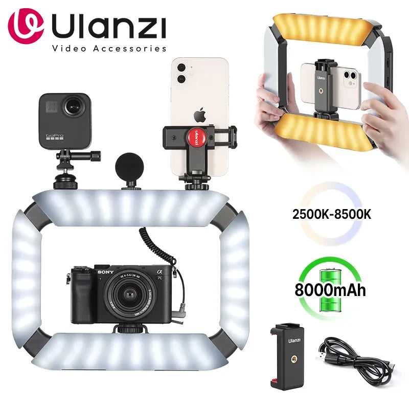 Ulanzi U200 U-200 Smartphone Video Rig LED Video Light 2 em 1 Ring Light Cold Shoe para Microfone Tiktok Youtube Live Rig Light