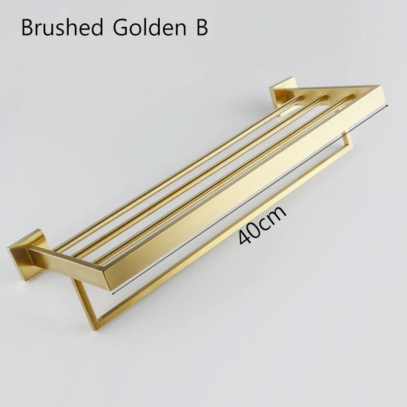 Acessórios para banheiro Toalheiro Aço inoxidável Toalheiro Acessórios para banheiro Prateleira de armazenamento Toalheiro duplo Dourado/Preto/Cromado