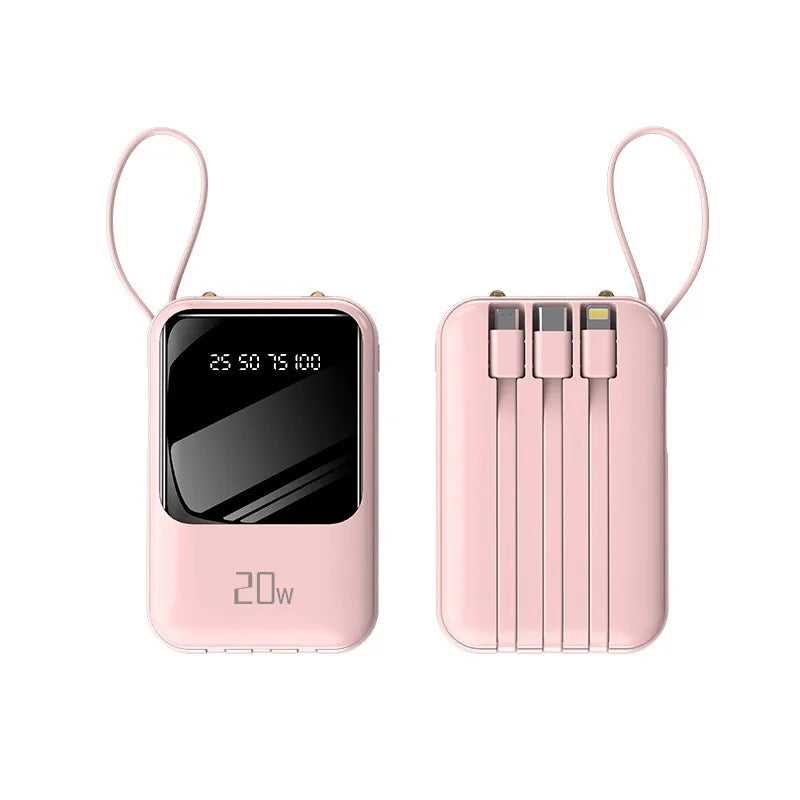 Carregador Portátil de Energia de Carregamento Rápido de 20 W e 10000 mAh com Saída Universal e 3 Cabos