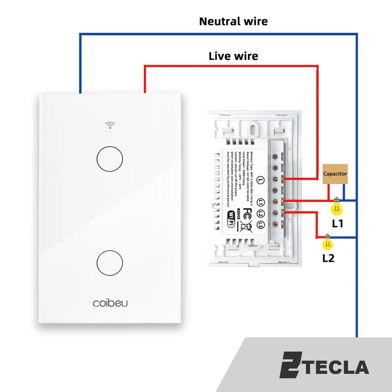 Interruptor Inteligente 1, 2, 3 ou 4 Botões Monopolar, sem Necessidade de Neutro, 1 Canal, 16A - Compatível com Alexa e Google Home