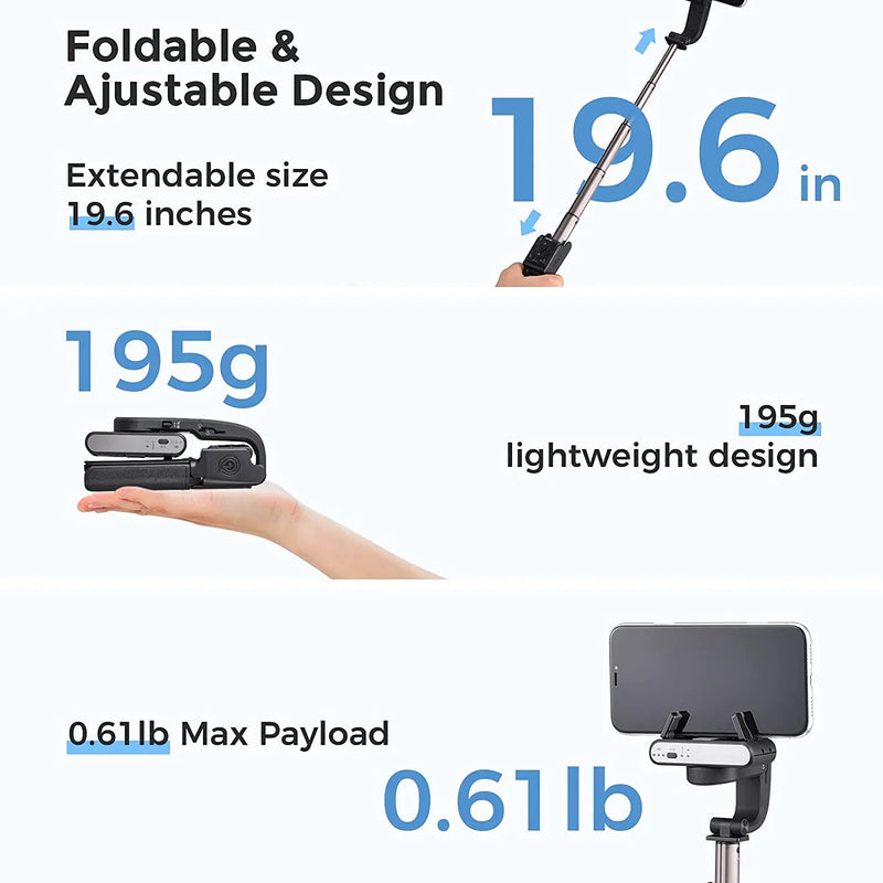 Estabilizador Gimbal Portátil Hohem iSteady Q para Celular, Haste Extensora, Tripé Ajustável com Controle Remoto para Smartphone