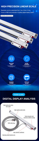 Visor digital DRO-2V AC90-260V e 2 réguas de vidro com escala linear de 0-1000mm para tornos e fresadoras.