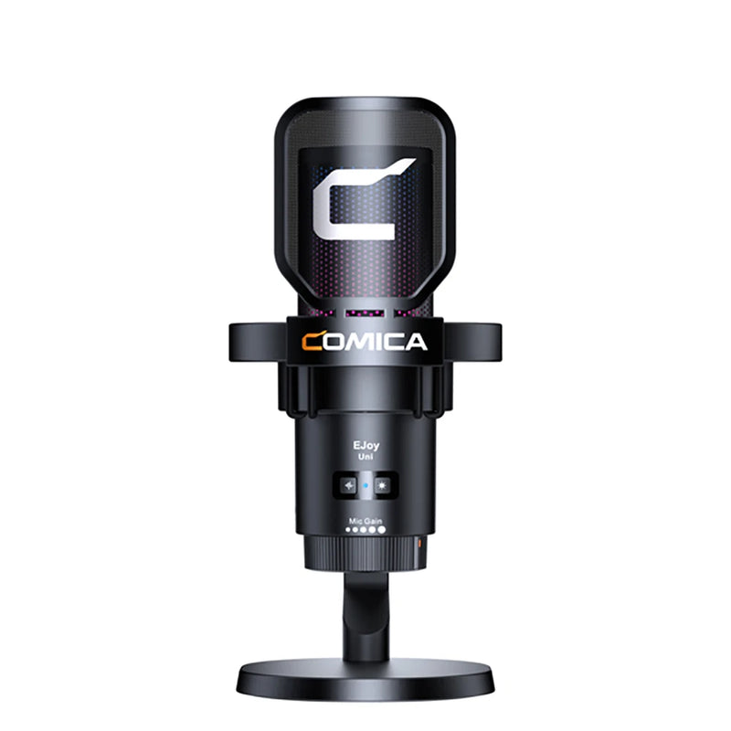 Microfone para jogos USB Comica Uni Pro com botão de cancelamento de ruído/RGB/balanço de ganho e microfone condensador para streaming de podcast