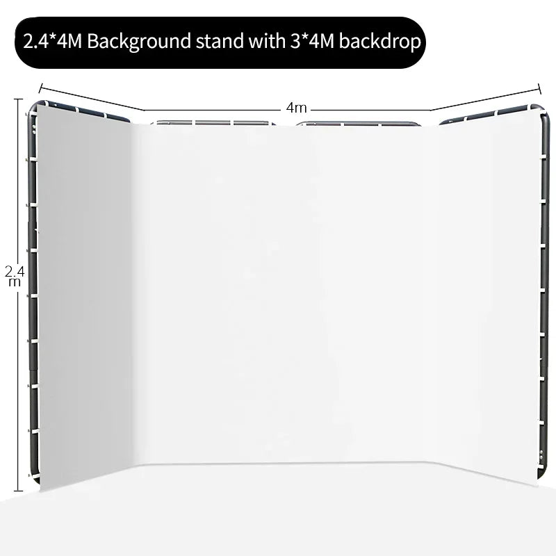Cenário de tela verde Chromakey grande portátil com suporte para fotografia, sistema de suporte para gravação de vídeo e foto 240x400 cm
