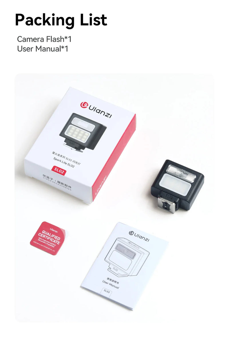 Ulanzi SL01 SL02 Mini Câmera Flash Light SpeedLite GN8 6500K para Canon Sony Nikon Fuji Câmera DSLR Vlog Live Fotografia ao ar livre