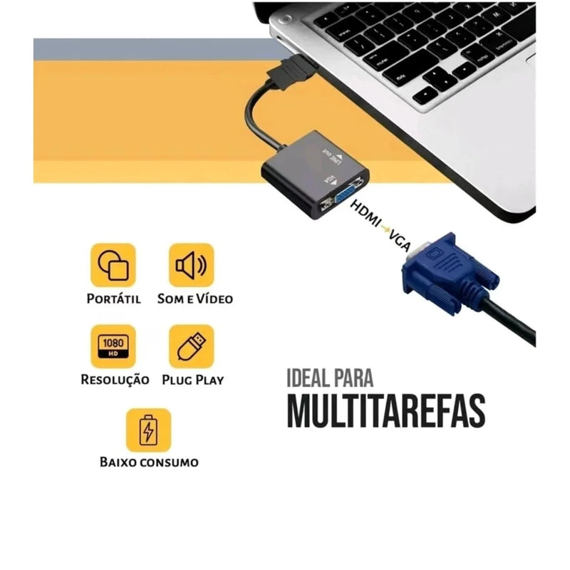 Cabo ALFA Adaptador e Conversor Hdmi Para Vga Com Saída P2 De Áudio
