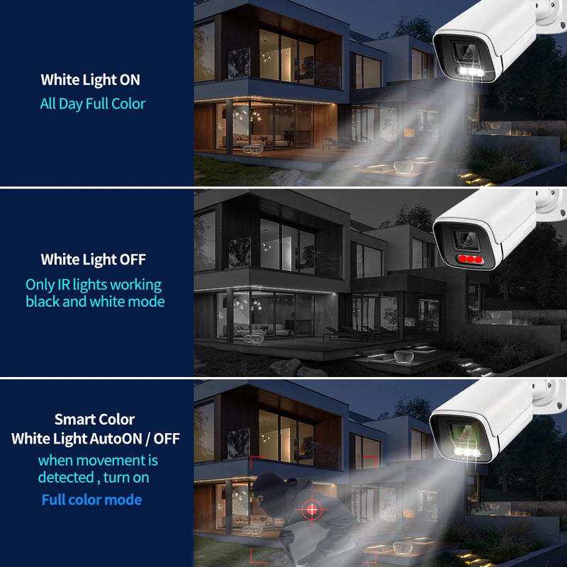 Nova câmera IP 4K de 8 MP com áudio externo POE H.265 Onvif Metal Bullet CCTV Home Câmera de segurança com visão noturna colorida de 4 MP