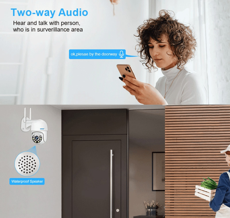 Câmera Smart 3MP 5MP PTZ WiFi externa com rastreamento automático, detecção humana por IA, visão noturna em cores, áudio bidirecional, câmera IP ICsee APP