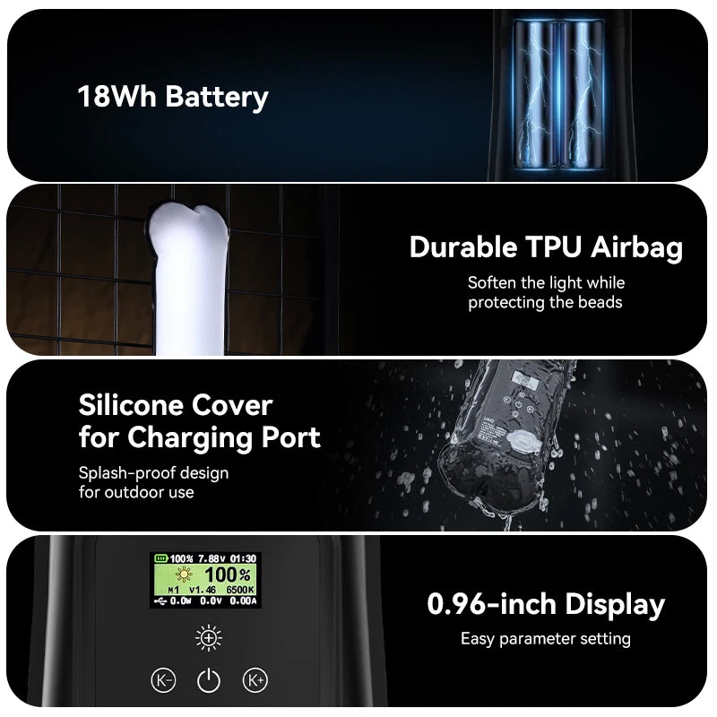 Luz de tubo de ar portátil Ulanzi UA20 90 cm 20 W 2700 K-6500 K luz de preenchimento magnético inflável bicolor para fotografia de transmissão ao vivo