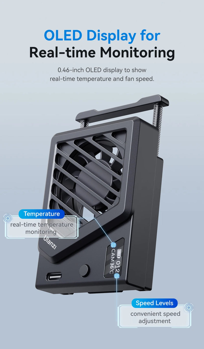 Versão atualizada Ulanzi CA25 Ventilador de refrigeração para câmera Radiador Kit de gravação 4K Dissipador de calor para Sony ZV-E1 R6 Mark II FUJIFILM XT4 Nikon