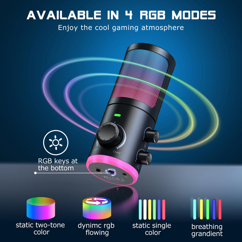 Microfone para jogos USB FIFINE com botão de cancelamento de ruído/RGB/ganho e equilíbrio, microfone condensador para streaming de podcast - Ampligame AM6