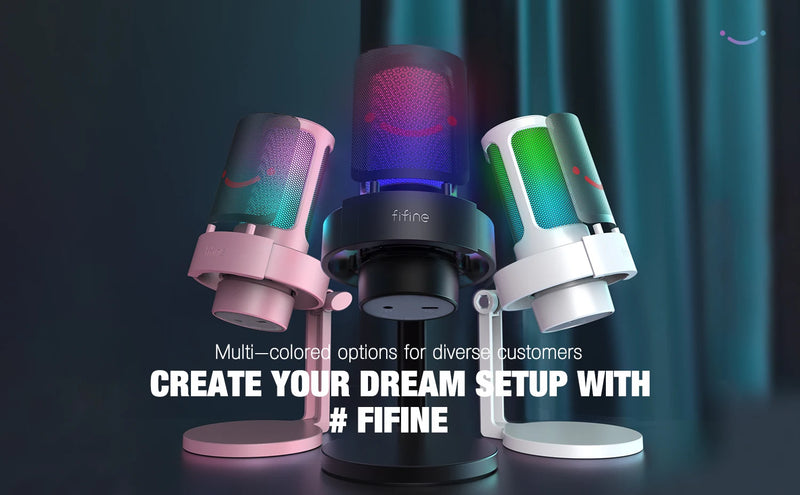 Microfone USB FIFINE para gravação e streaming em PC/Mac com filtro pop, silenciador rápido e conector de microfone de 3,5 mm, microfone com 3 modos RGB - A8