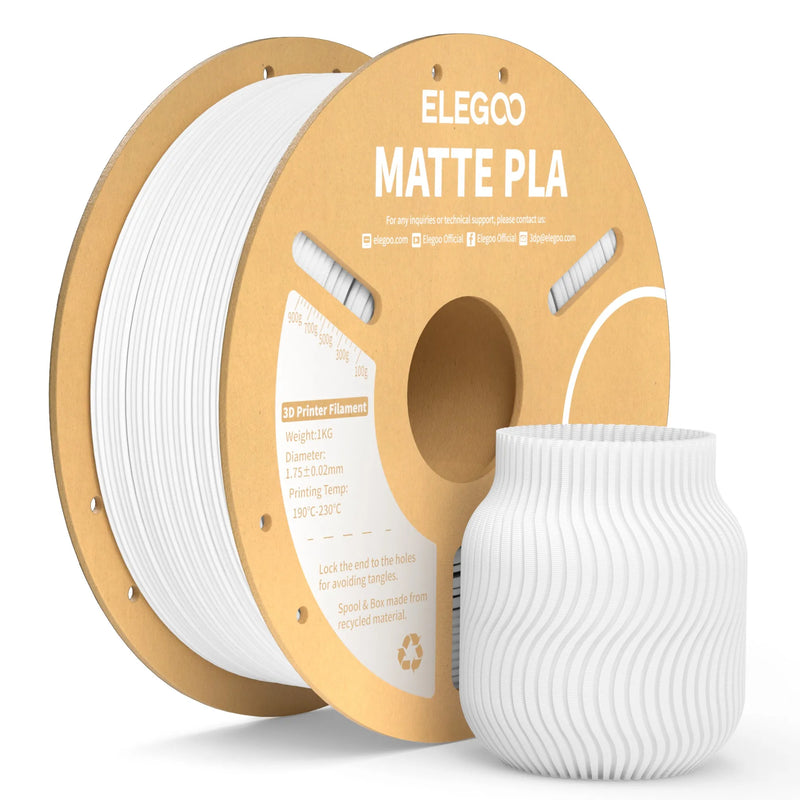 Filamento PLA fosco ELEGOO 1 kg, filamento FDM para impressora 3D de 1,75 mm, precisão dimensional de +/- 0,02 mm, bobina de papelão de 1 kg (2,2 lbs)