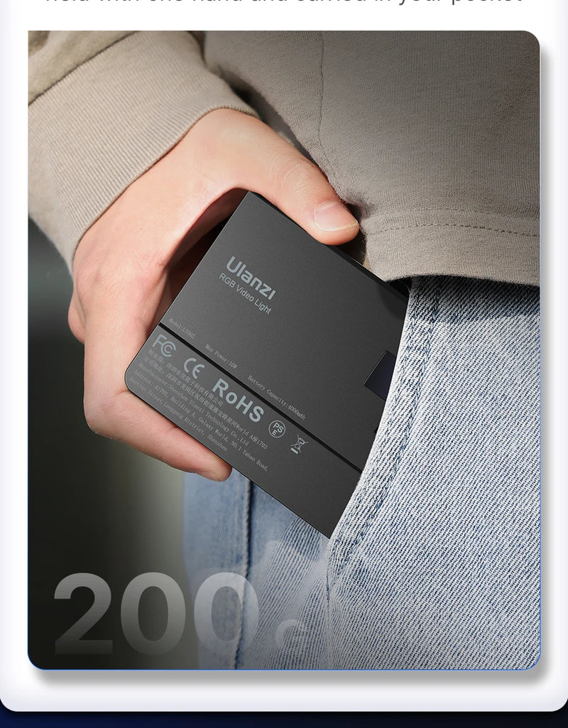 Painel de luz LED RGB Ulanzi LT002, luz de preenchimento de bolso de 7 polegadas, regulável, 2500-9000K, 4000mAh, fotografia para transmissão ao vivo