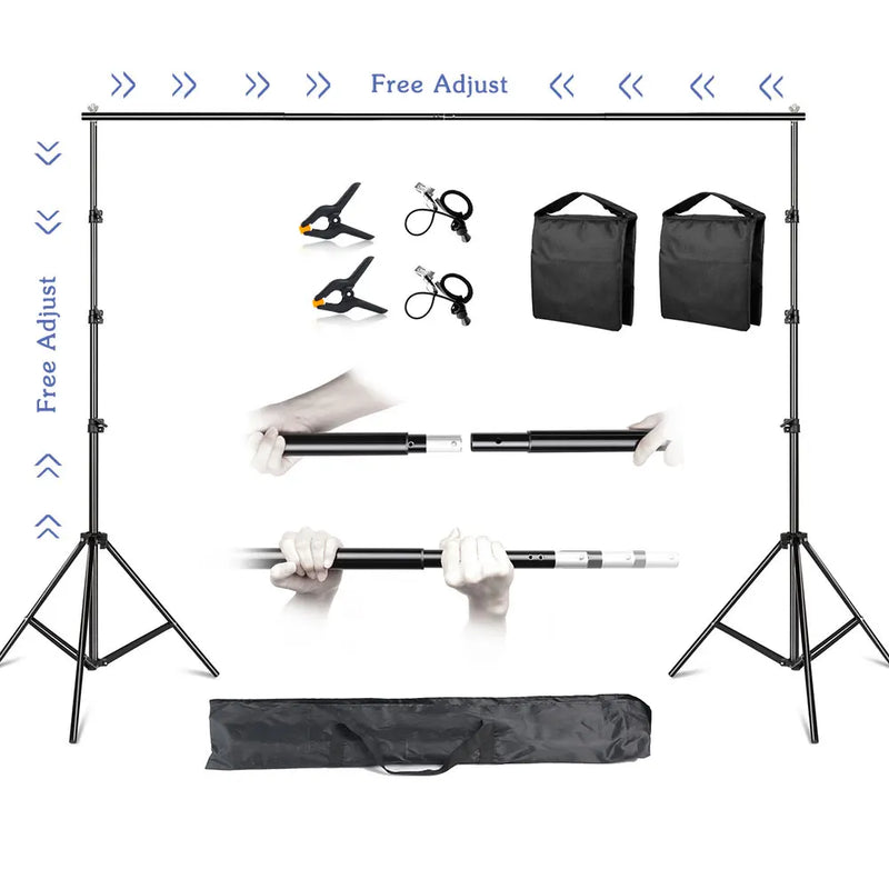 Suporte de fundo para estúdio de fotografia e vídeo, sistema de suporte de fundo telescópico ajustável com bolsa de transporte, 2,6 x 3 m/8,5 x 10 pés